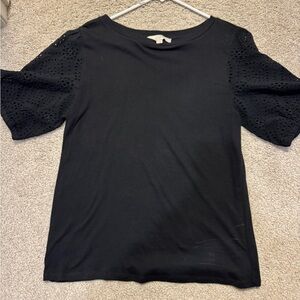 LOFT Black Short Sleeve Eyelet Top